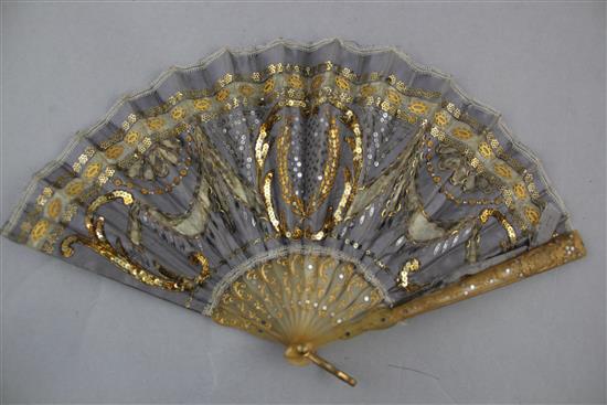 A collection of nine Victorian fans, largest 13.5in. incl. hanging loop